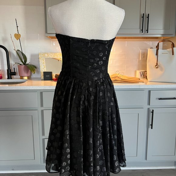 Guess Little Black Strapless Black Polka Dot Dress Twirl Worthy Skirt Size 8 - Picture 5 of 12